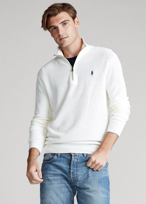 Sueter Polo Ralph Lauren Hombre Blancos - Cotton Half-Zip - PLJAK9807